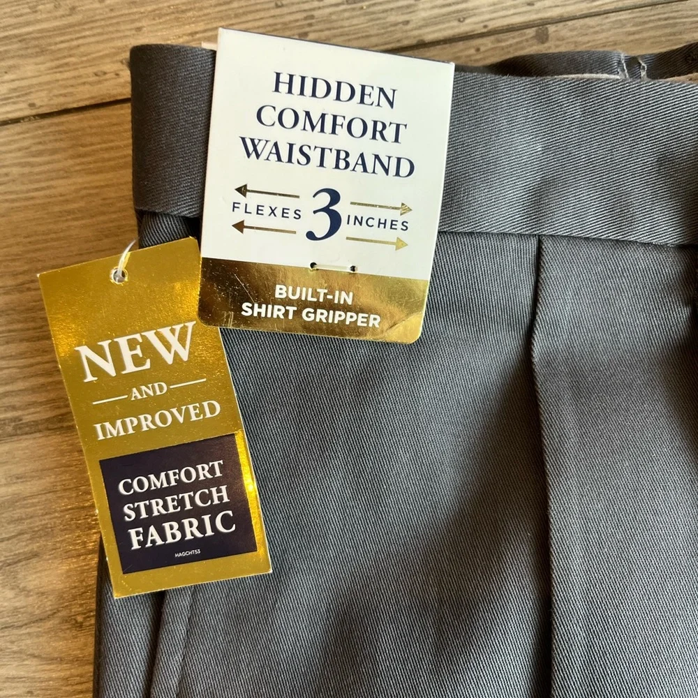 Haggar Men’s Pleated Classic Fit Dress Pant Slacks Comfort Waistband Gray 42x29